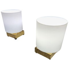 Pair of Table Lamps in Murano Glass and Brass