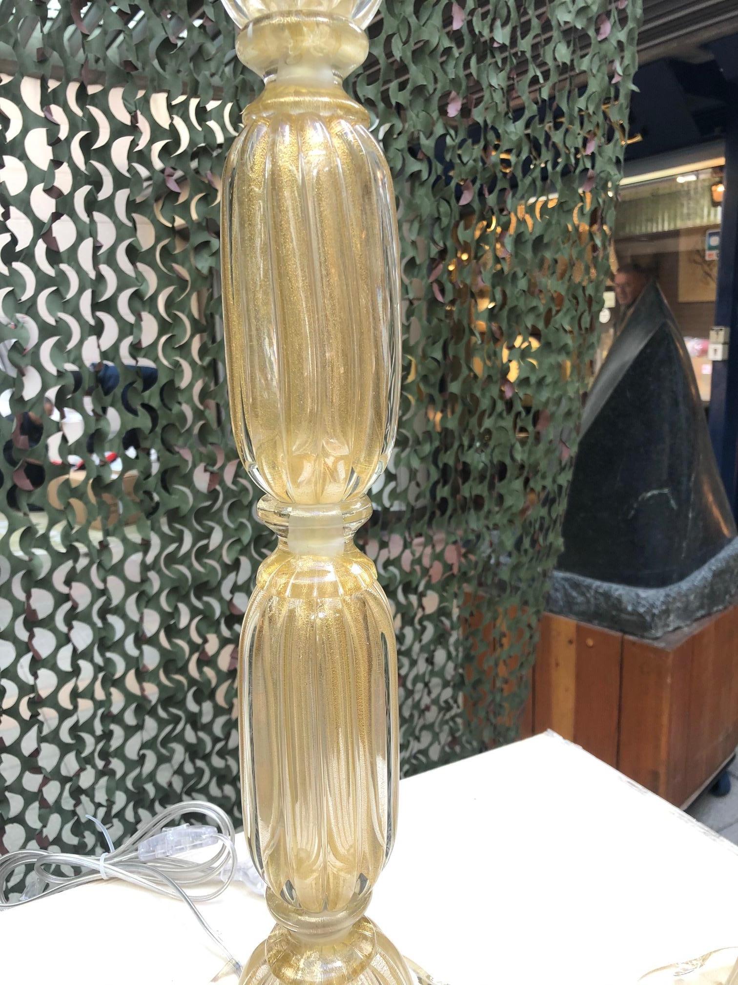 Pair of table lamps in Murano glass signed Toso Murano.