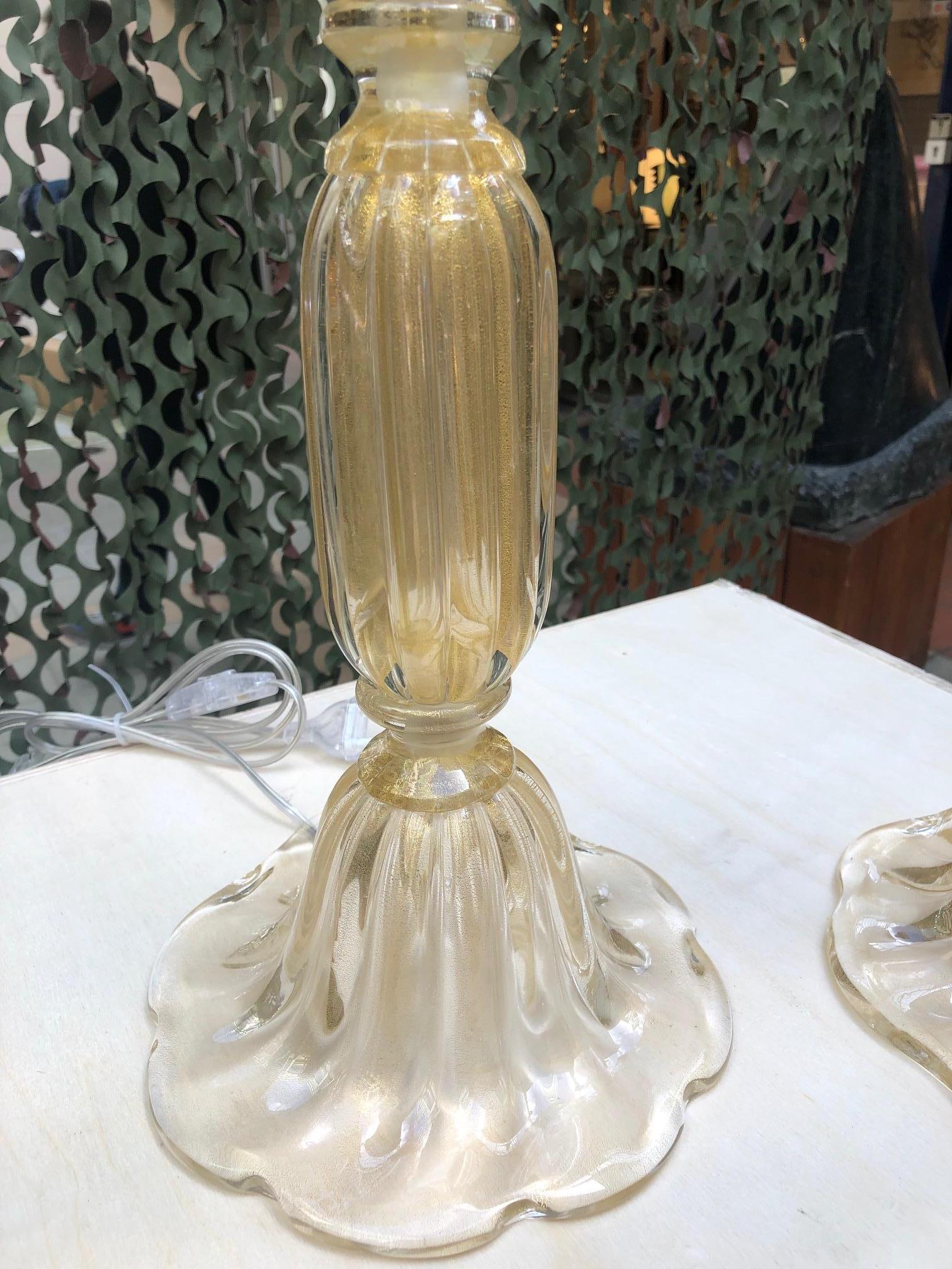 Italian Pair of Table Lamps in Murano Glass Signed Toso