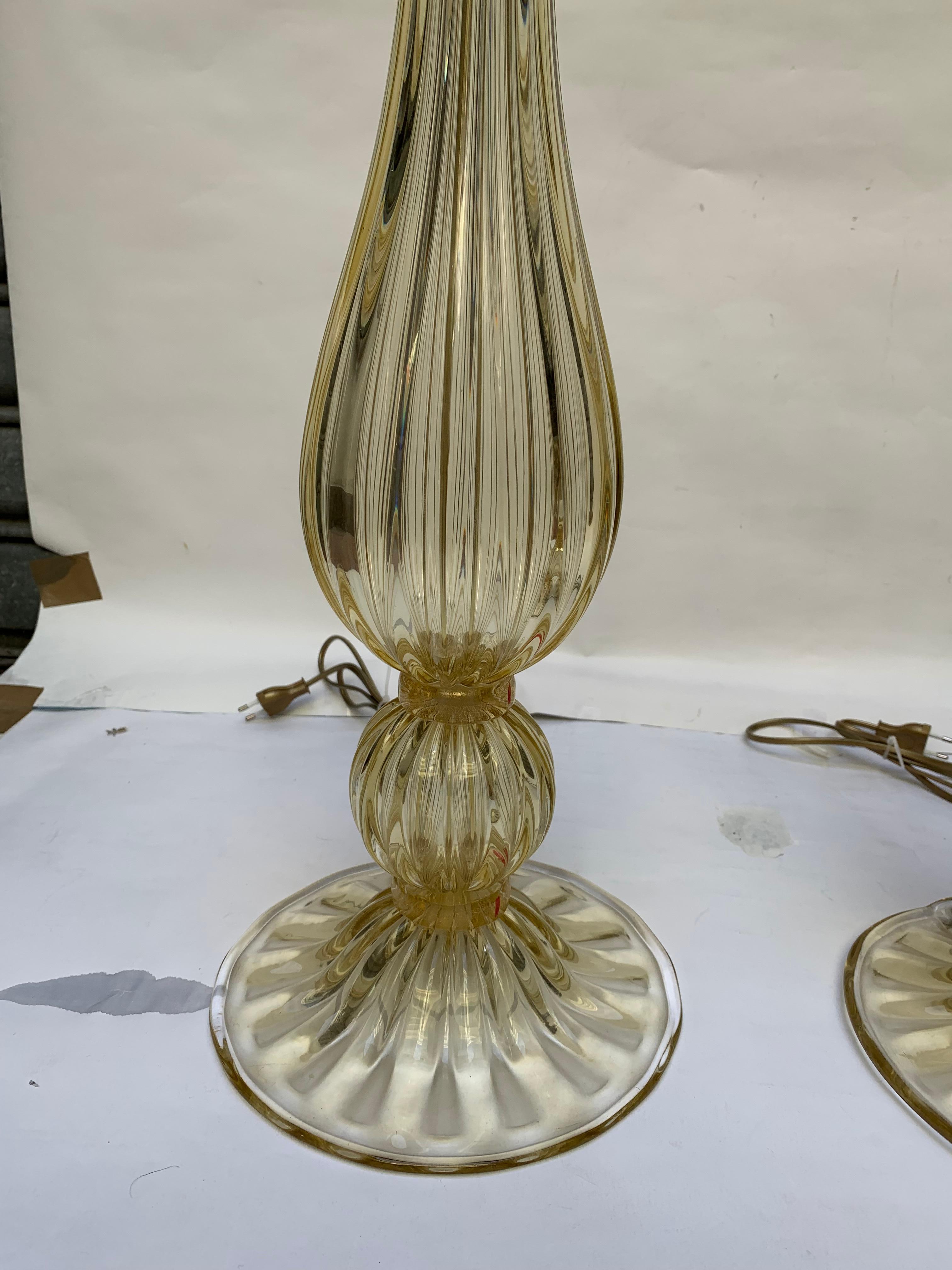 Pair of Table Lamps in Murano Glass Signed “Toso” In Good Condition In Saint ouen, FR