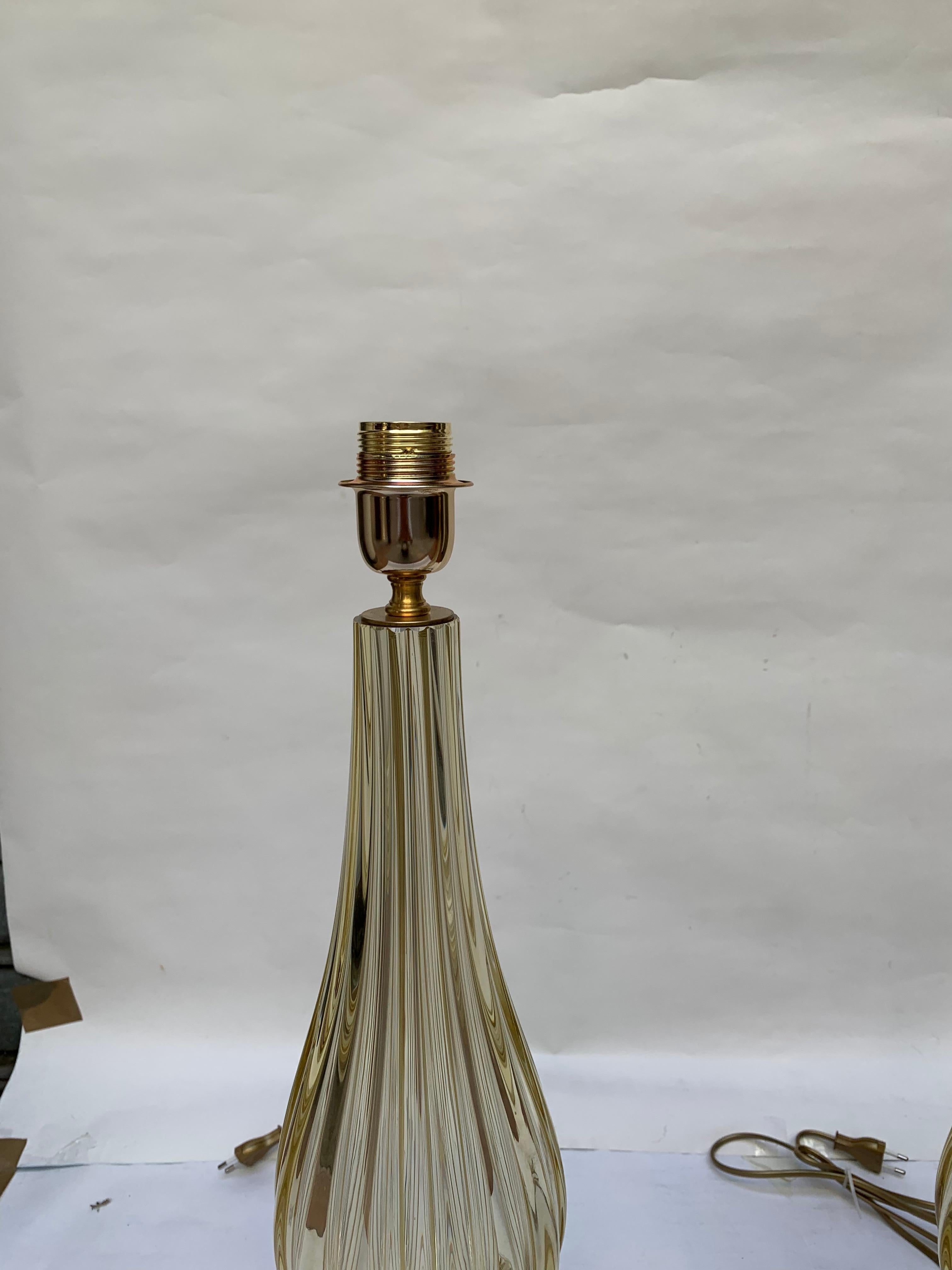Late 20th Century Pair of Table Lamps in Murano Glass Signed “Toso”