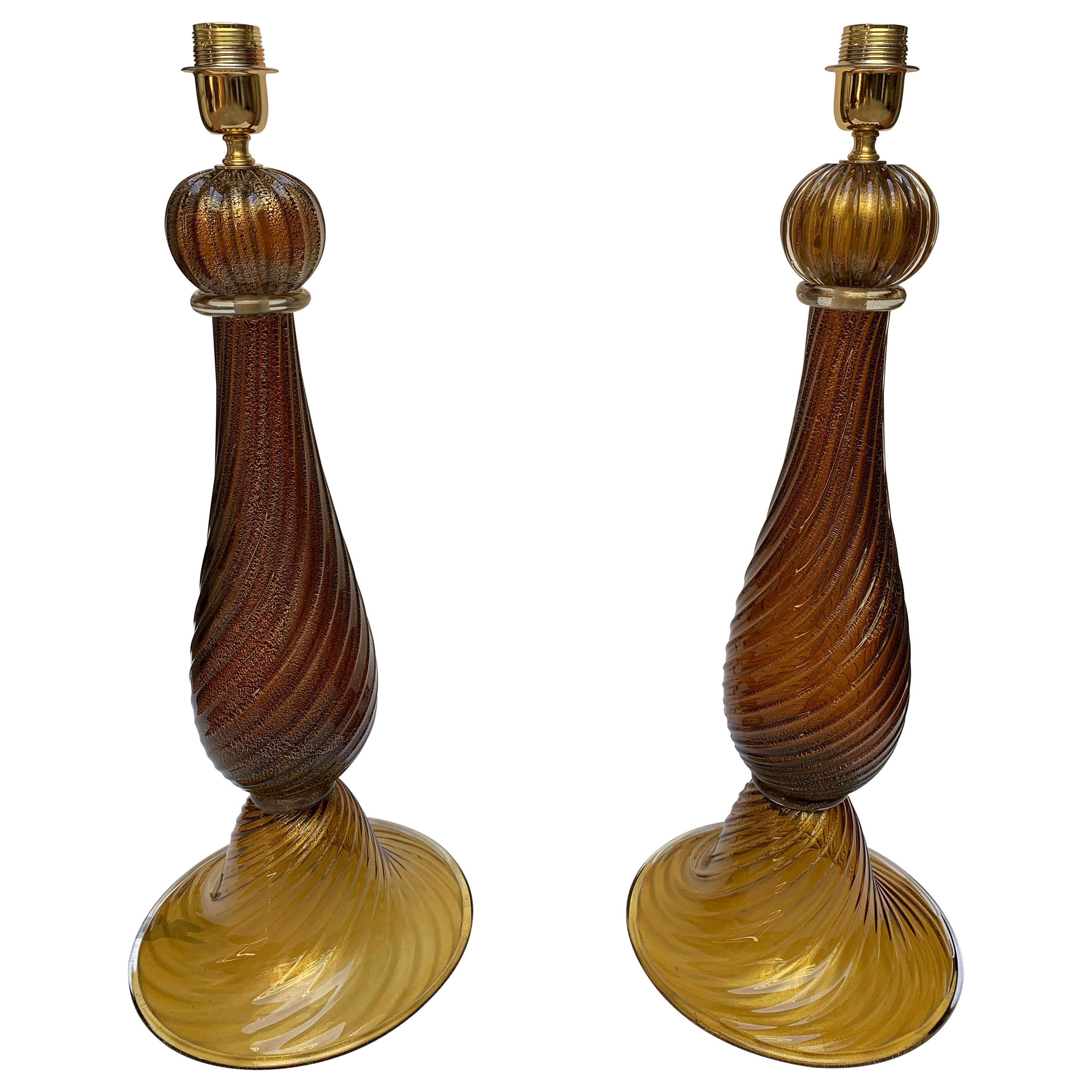 Pair of Table Lamps in Murano Glass Signed “Toso”