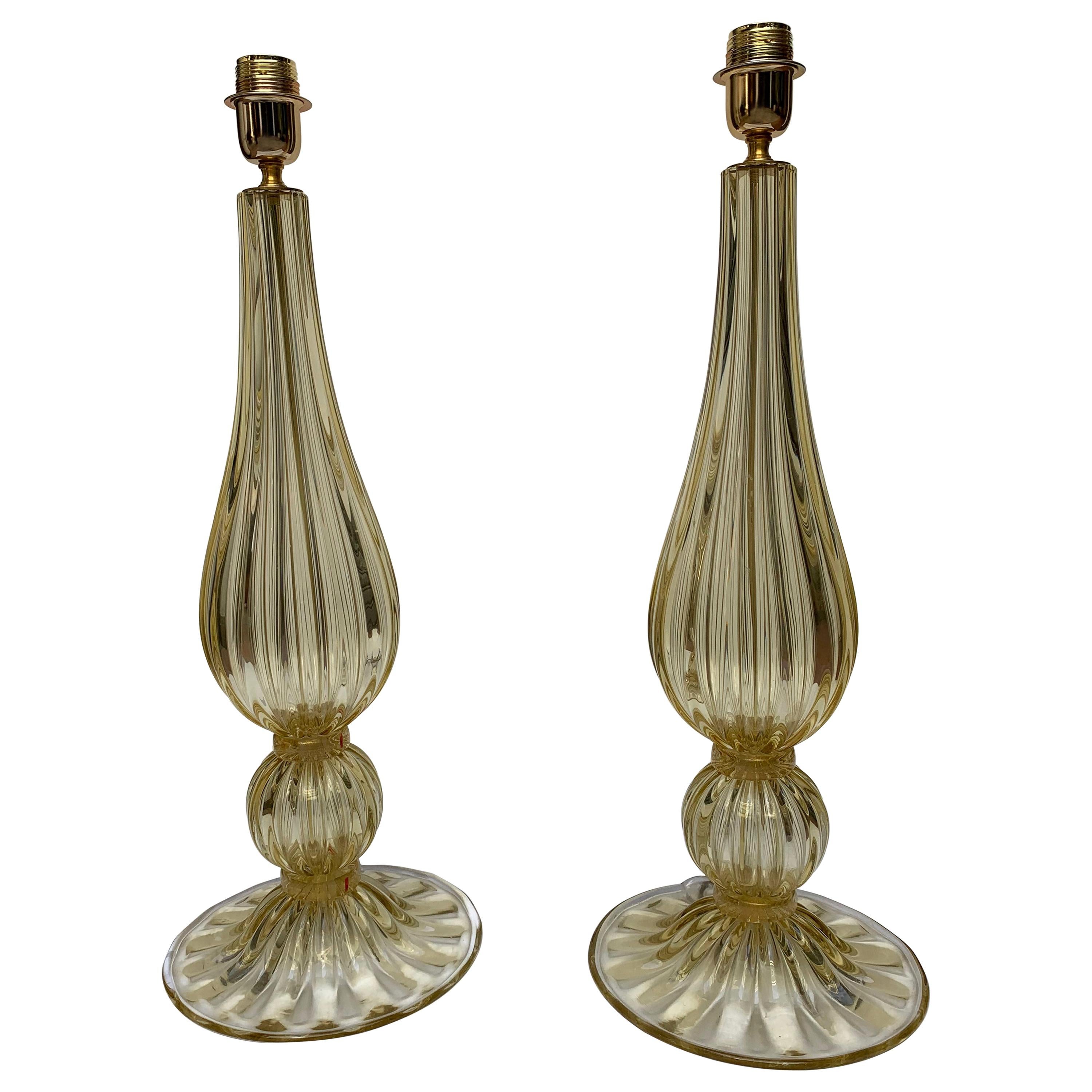 Pair of Table Lamps in Murano Glass Signed “Toso”