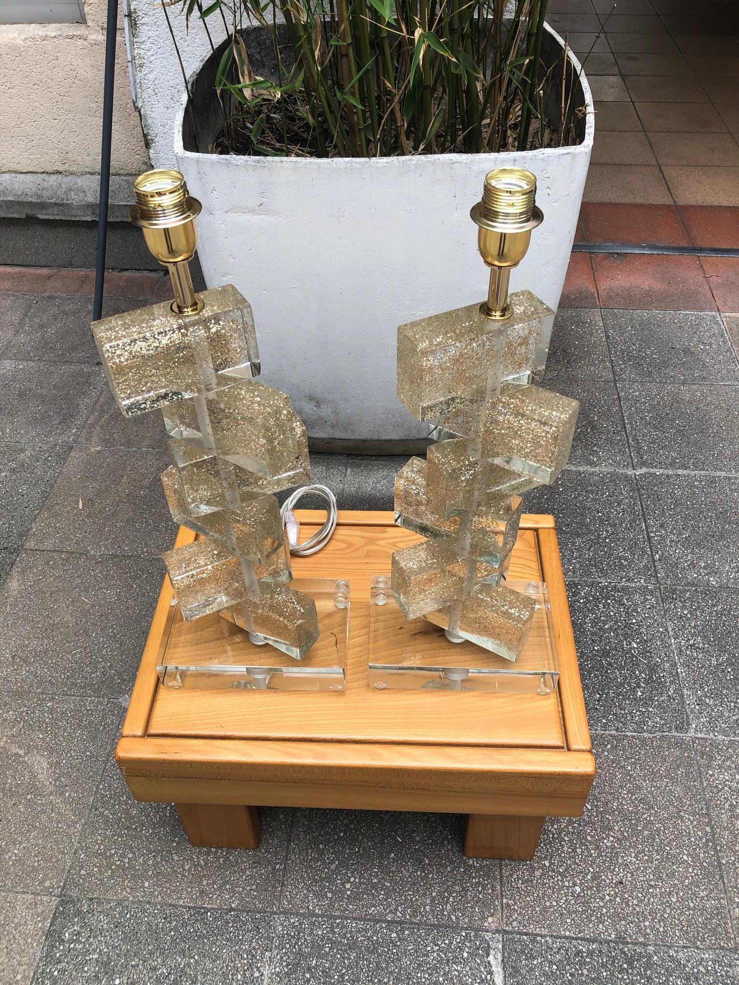 Pair of Table Lamps in Murano Glass Signed Toso Murano In Good Condition In Saint ouen, FR