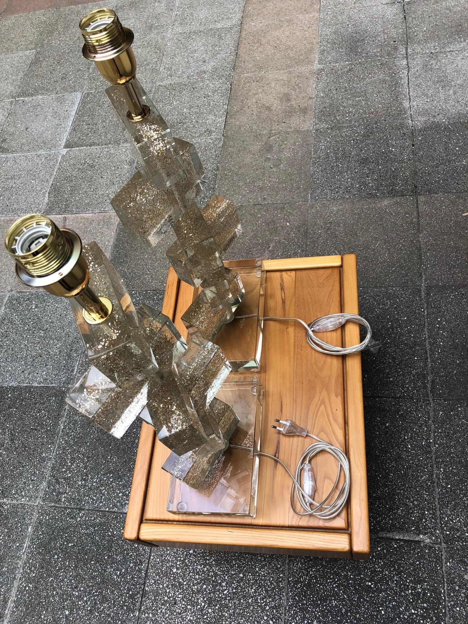 Late 20th Century Pair of Table Lamps in Murano Glass Signed Toso Murano