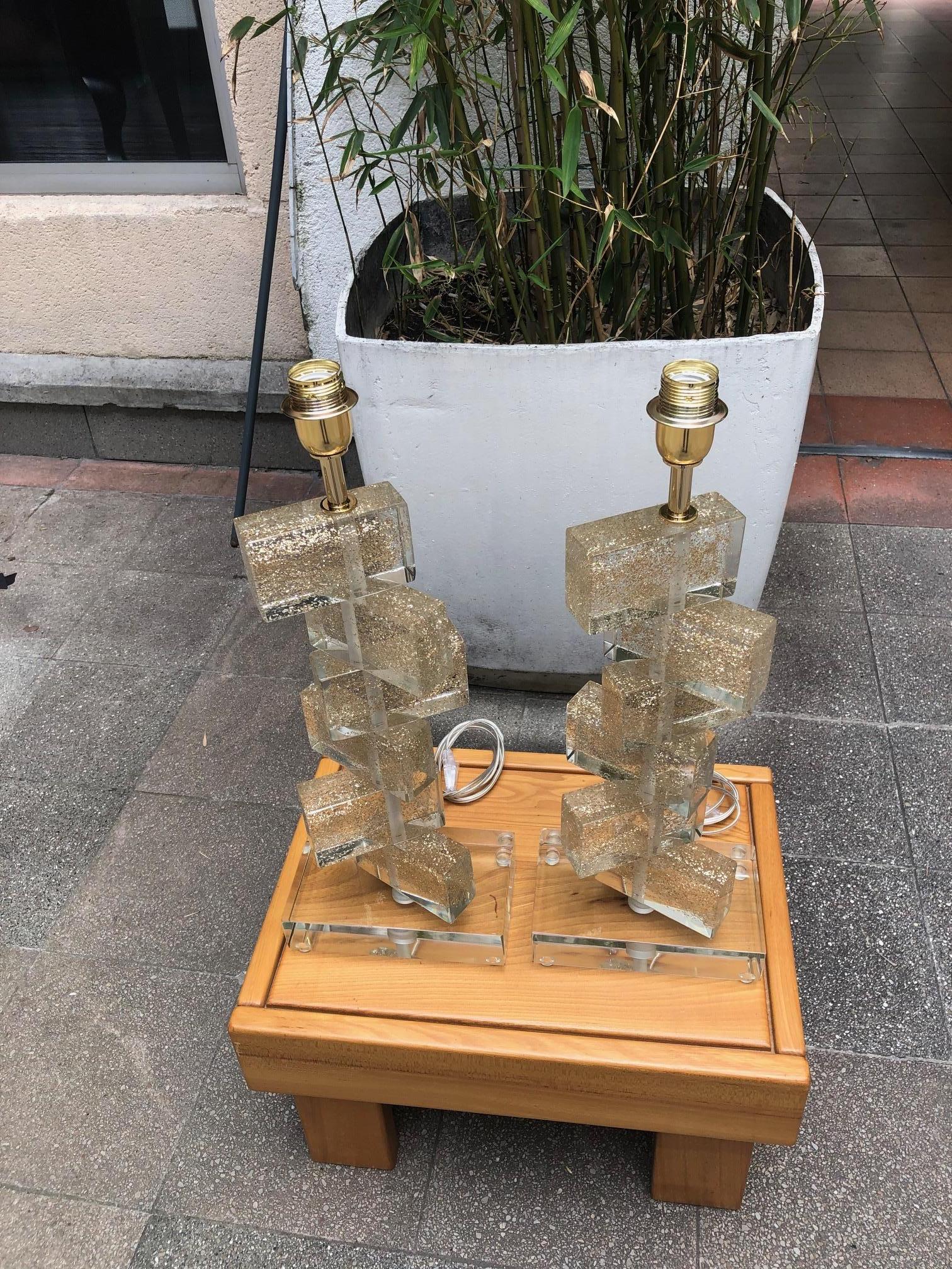 Pair of Table Lamps in Murano Glass Signed Toso Murano 1