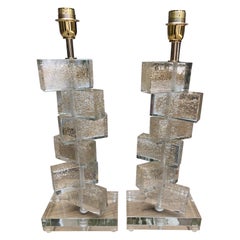 Pair of Table Lamps in Murano Glass Signed Toso Murano