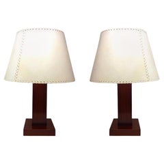 Pair of Table Lamps in Parchment and Wood Designed by Michel Leo