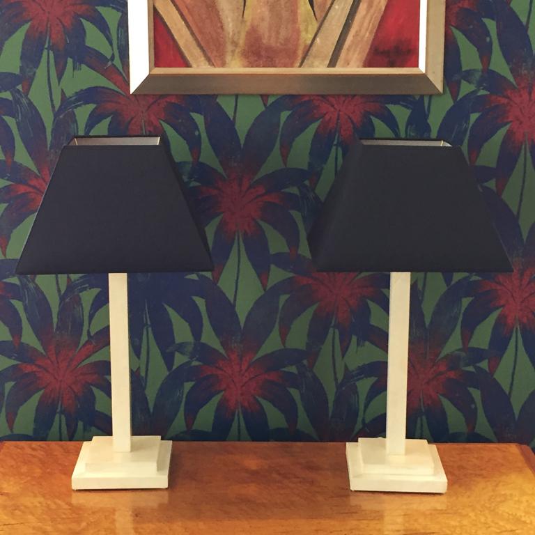 Astonishing pair of table lamps in parchment designed by Michel Leo, made in Italy.