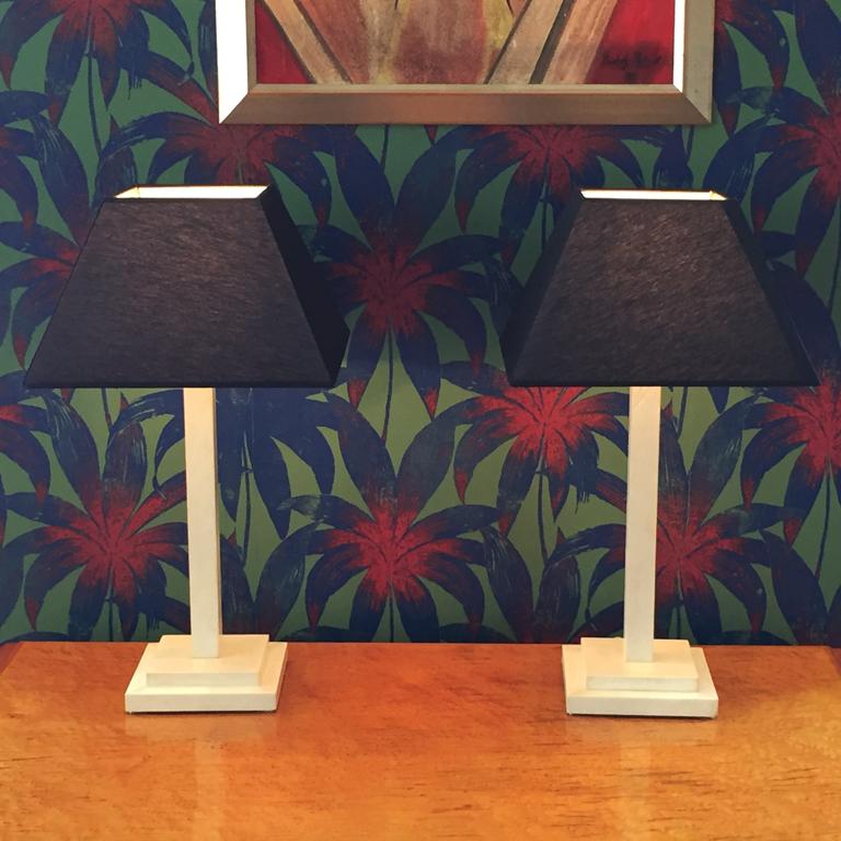 Art Deco Pair of Table Lamps in Parchment Designed by Michel Leo For Sale