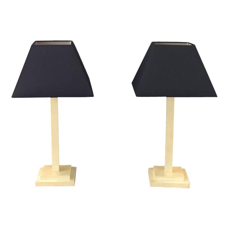 Pair of Table Lamps in Parchment Designed by Michel Leo For Sale