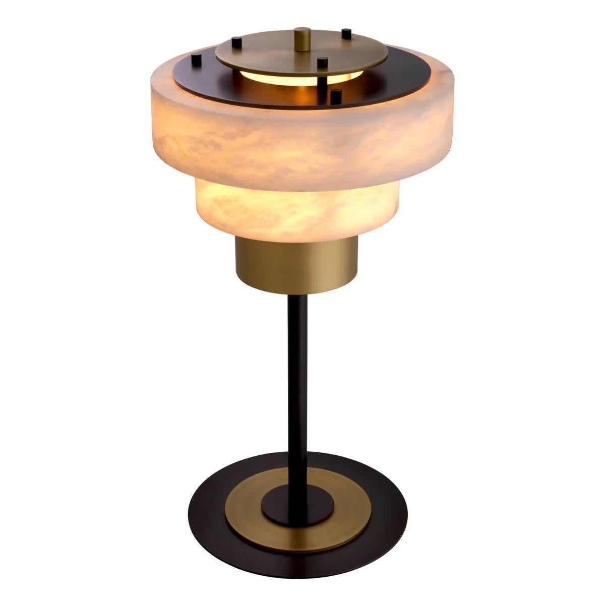 Paire de lampes de table en laiton patiné et albâtre. Neuf - En vente à Saint-Ouen, FR