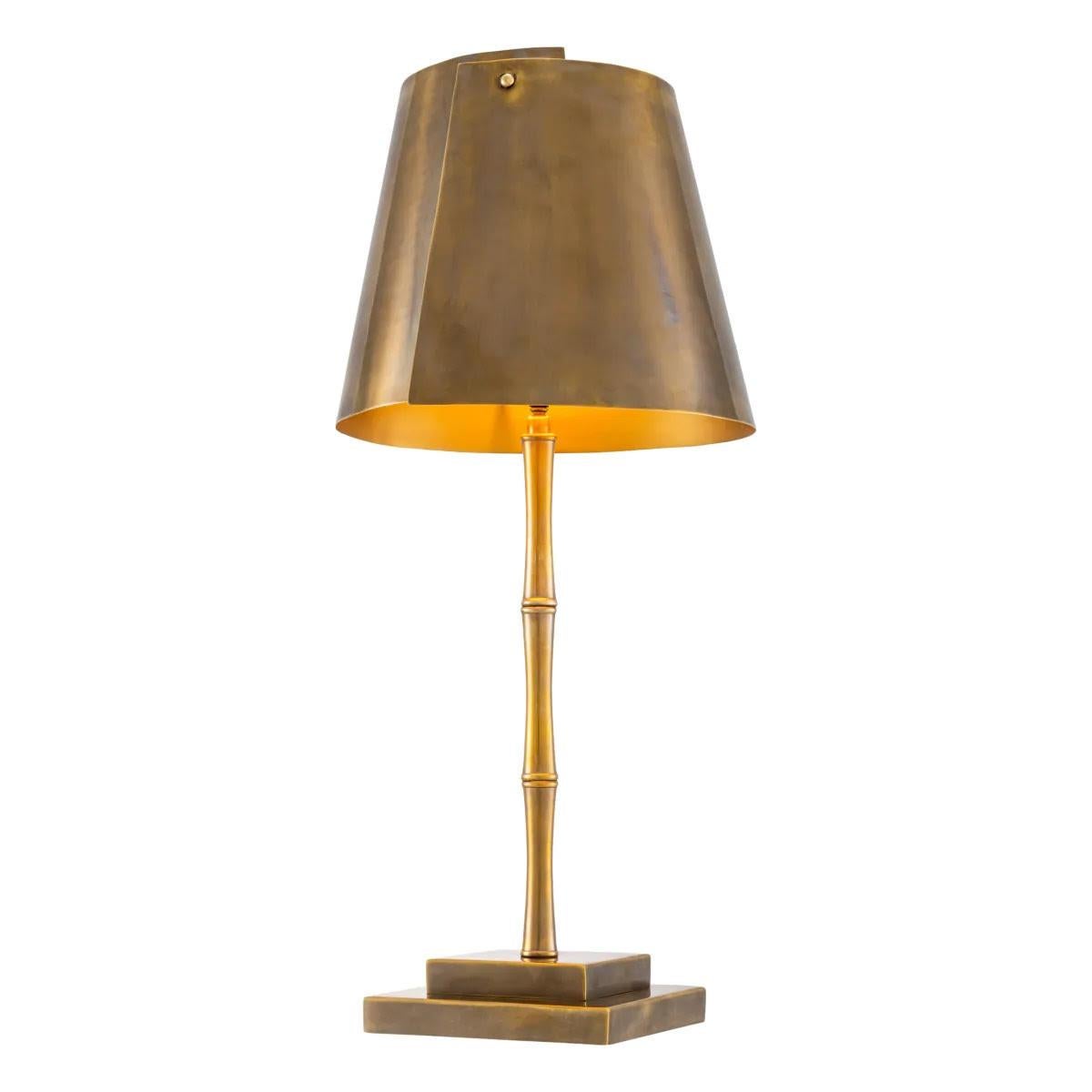 Paar Tischlampen aus patiniertem Messing mit Bambusdekor. (Französisch) im Angebot