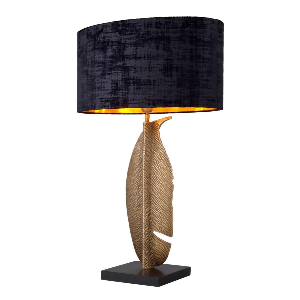 Modern Pair of Table Lamps in Patinated Brass with Black Granite Bases. For Sale