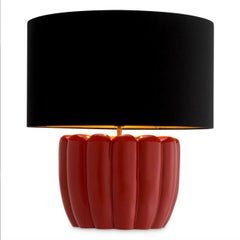 Pair of Table Lamps in Red Wood with Black Shade, Contemporary Design