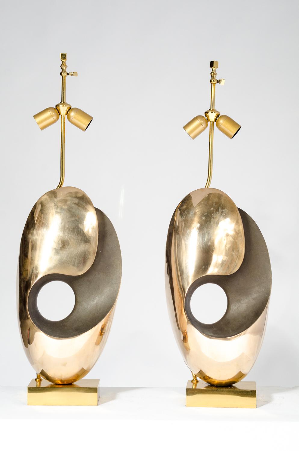 Late 20th Century Pair of Table Lamps in sculptural Bronze.