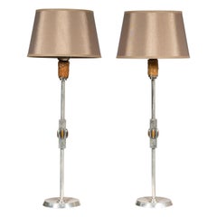 Pair of Table Lamps in Silver and Tiger Eyes, 1960s