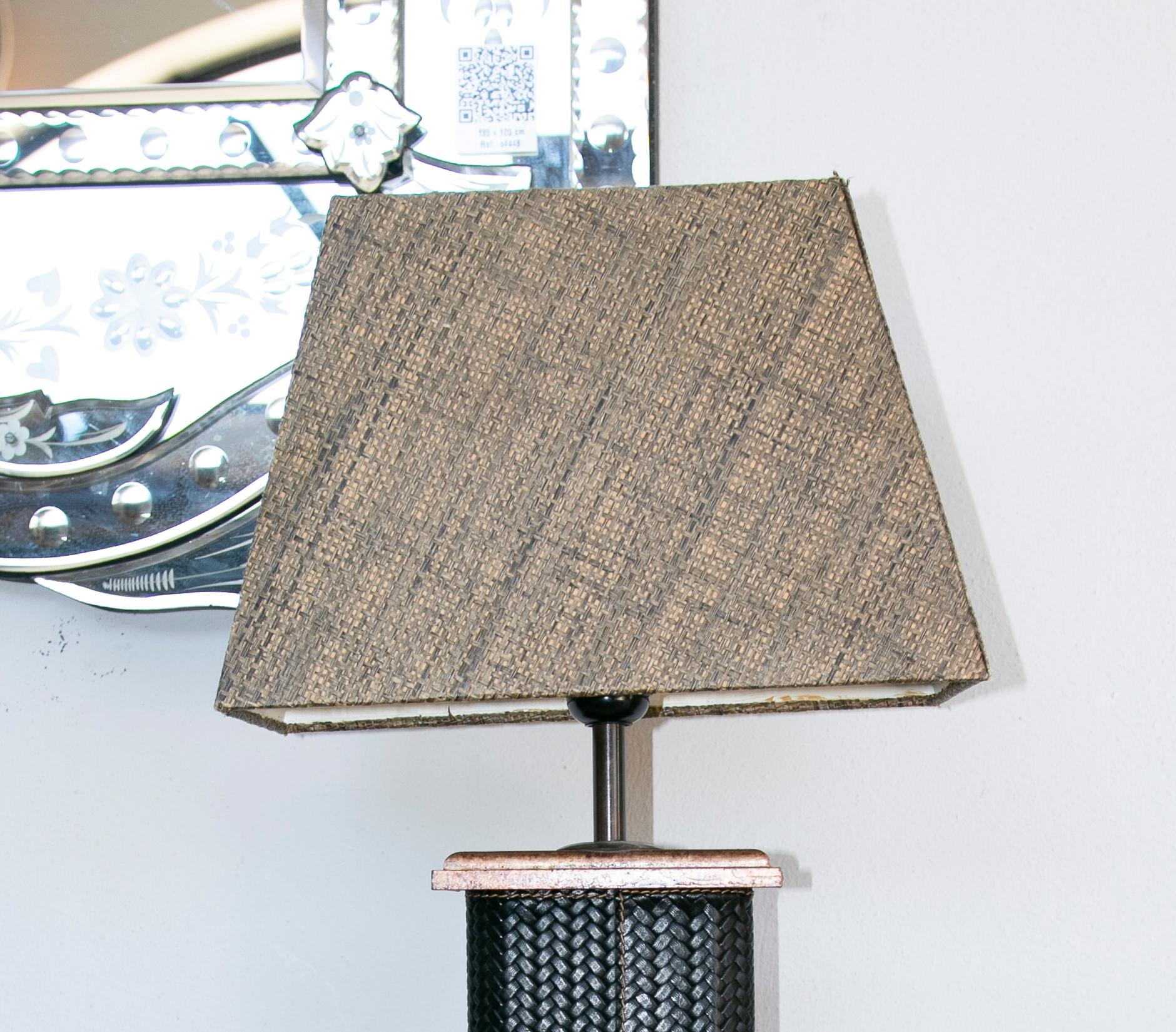 20th Century Pair of Table Lamps in Stranded Leather For Sale