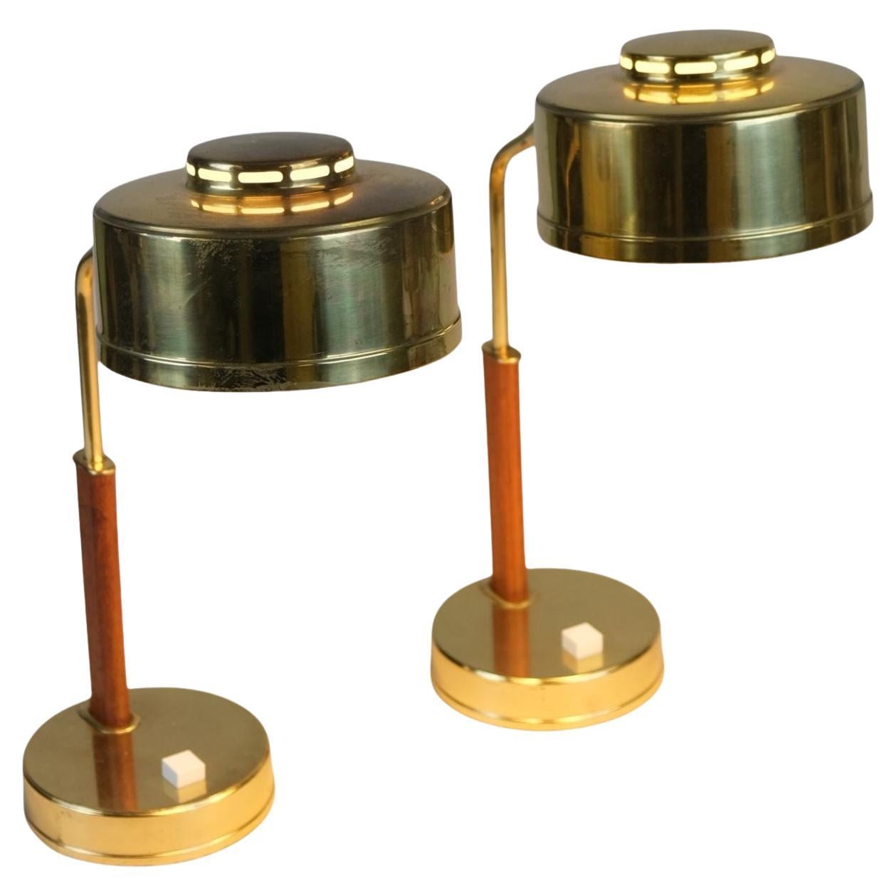 Paar Tischlampen aus Teak und Messing, BJS Skellefteå, Schweden 1960er Jahre
