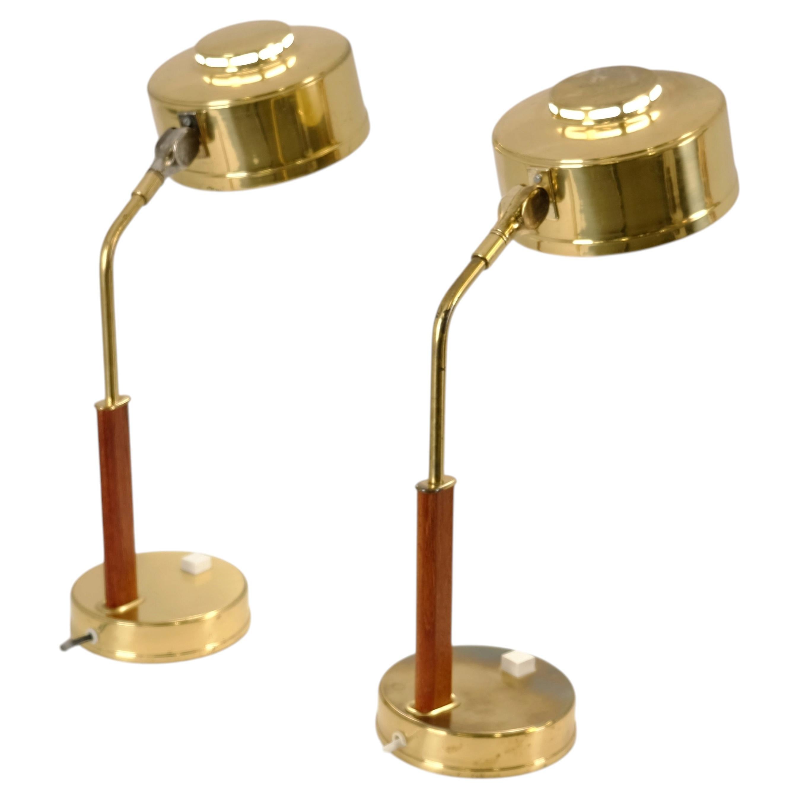 Pair of Table Lamps in Teak & Brass, BJS Skellefteå, Sweden 1960s