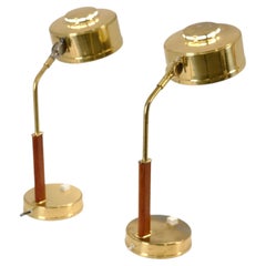 Pair of Table Lamps in Teak & Brass, BJS Skellefteå, Sweden 1960s