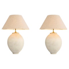 Pair of Table Lamps in Terracotta, Sand Colour and Brushed Brass.
