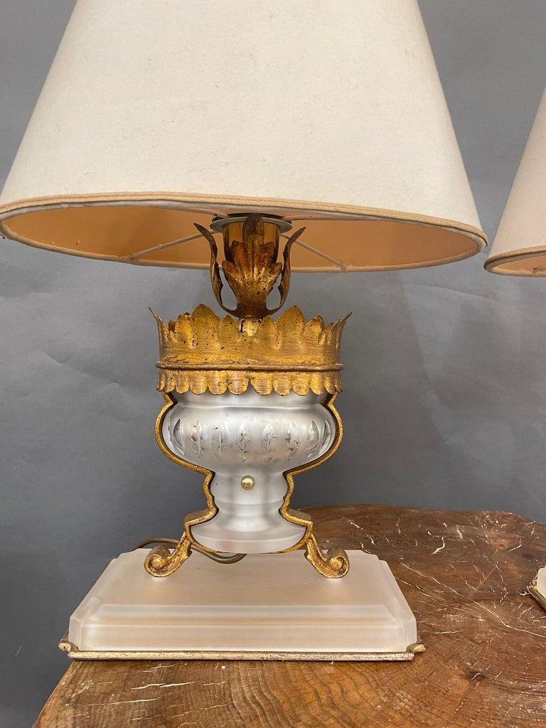 Bronze Paire de lampes de table dans le style de la Maison Bagues en vente