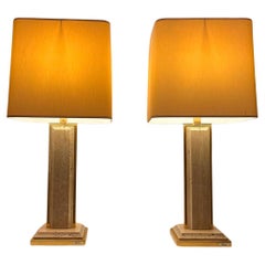Pair of Table Lamps in Travertine and Gold Layered from Fedam 1970s