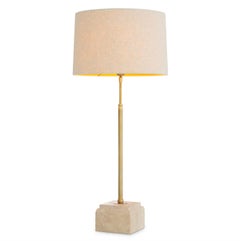 Pareja de Lámparas de Mesa con Base de Travertino y Acabado de Latón Vintage