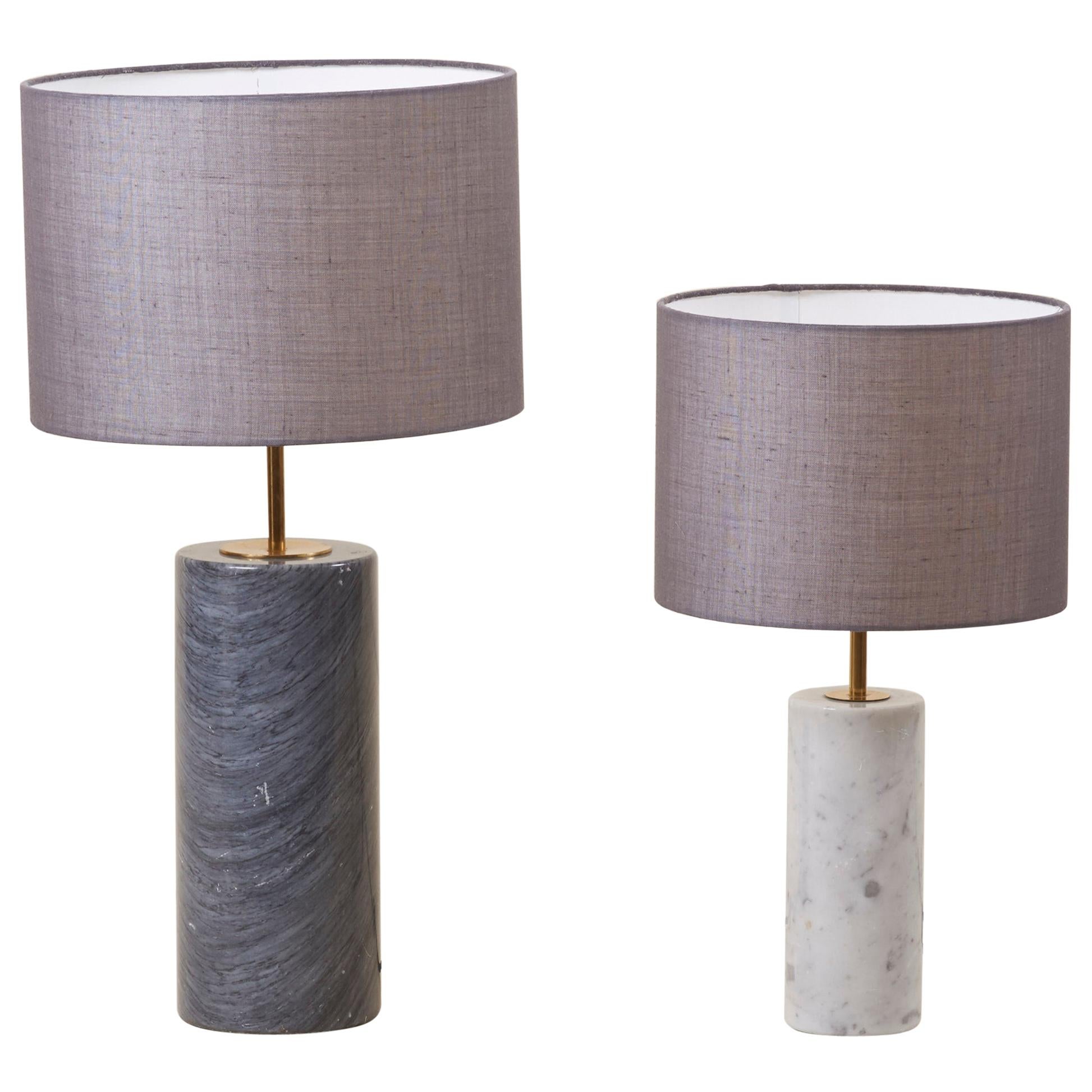 Pair of Table Lamps in White and Grey Marble, Germany For Sale