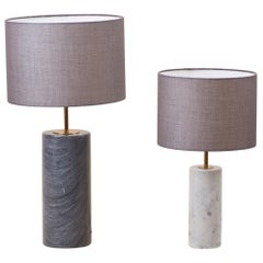 Vintage Pair of Table Lamps in White and Grey Marble, Germany