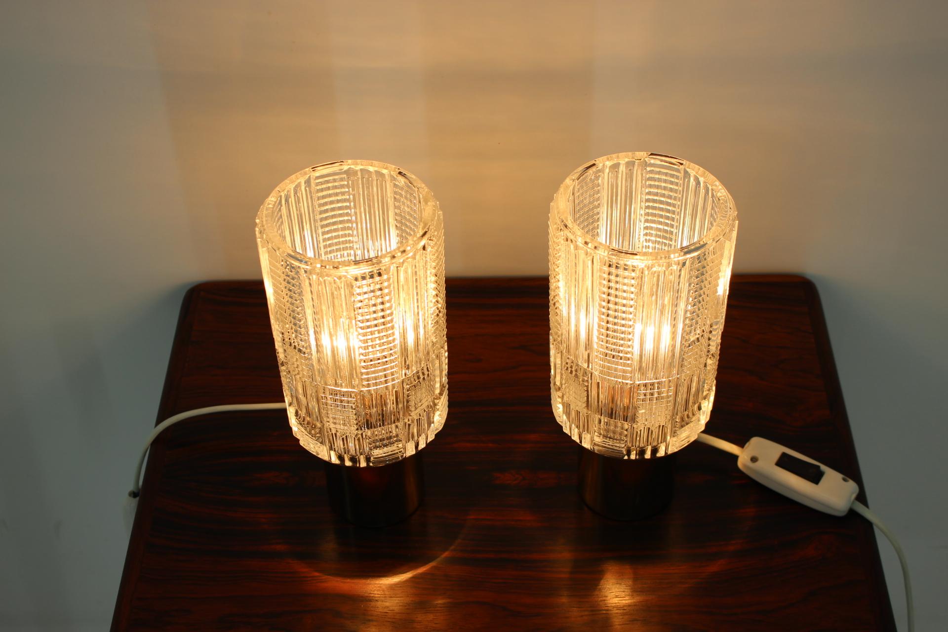 Brass Pair of Table Lamps, Kamenický Šenov/Preciosa, 1970s