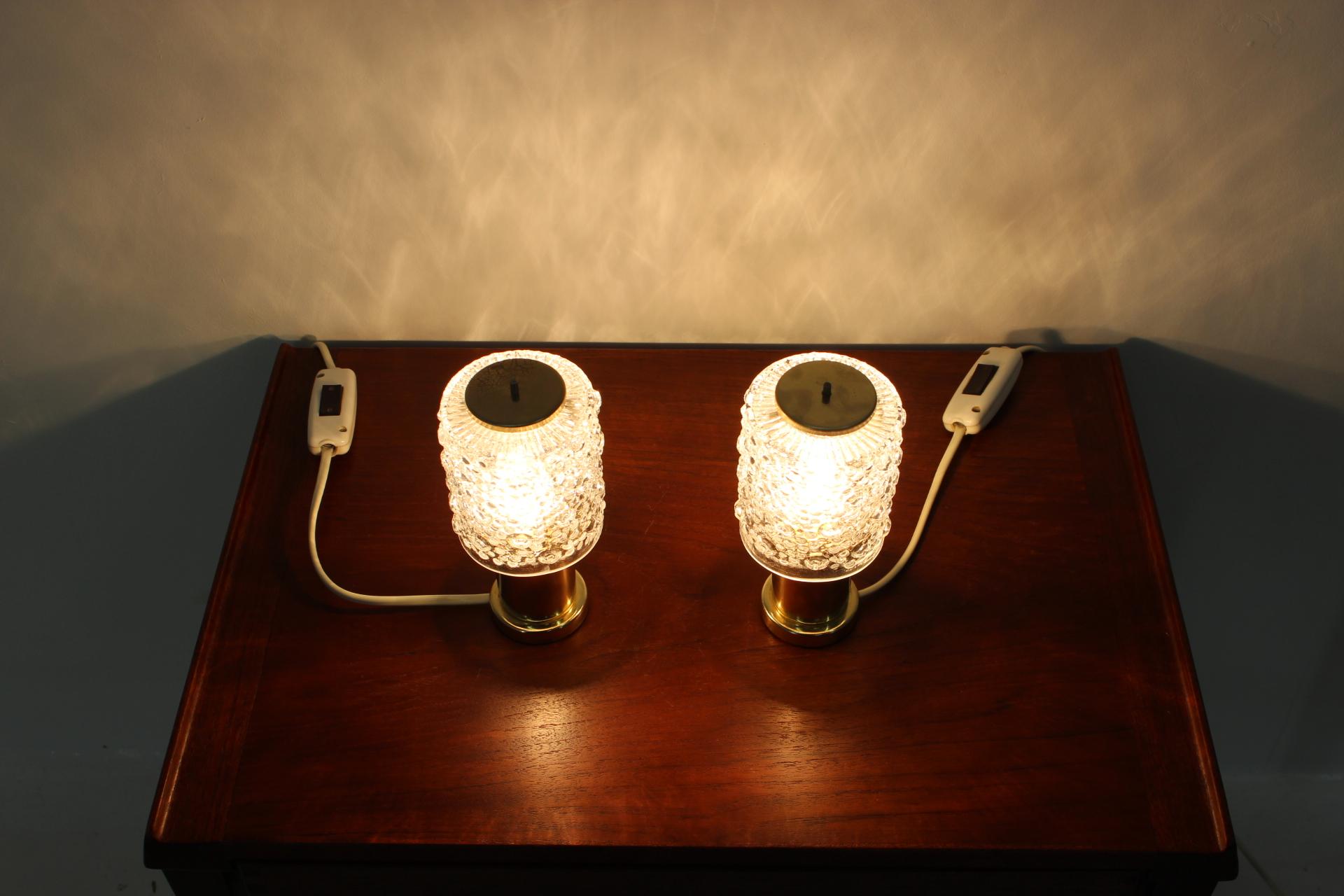Copper Pair of Table Lamps, Kamenický Šenov, Preciosa, 1970s
