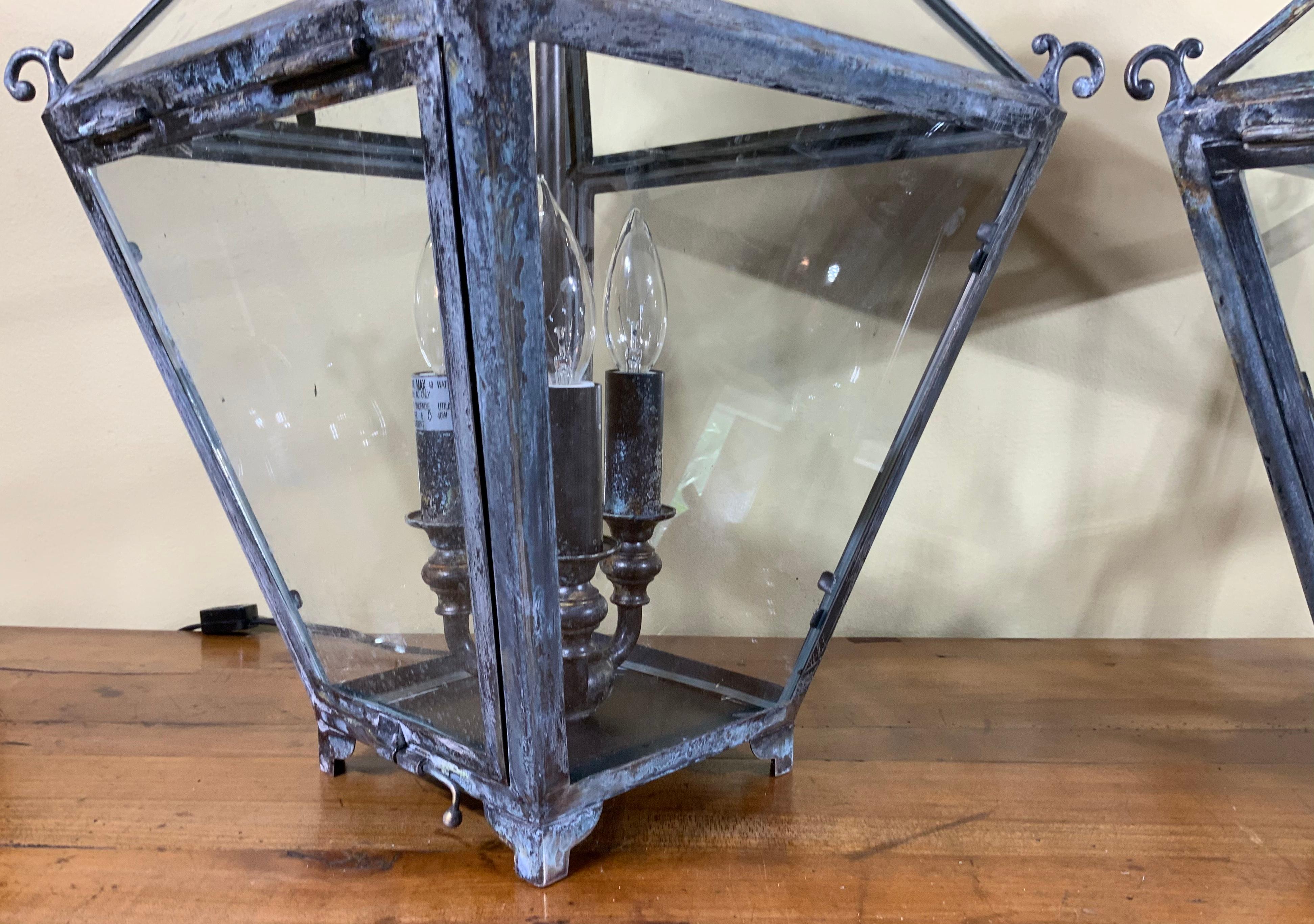 Steel Pair of Table Lamps Lantern