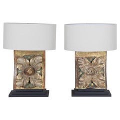 Pair of Table Lamps made from 17th Century Carved Wooden Fragments