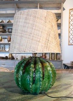 Pair of Table Lamps Made of Glazed Cactus-shaped Ceramics