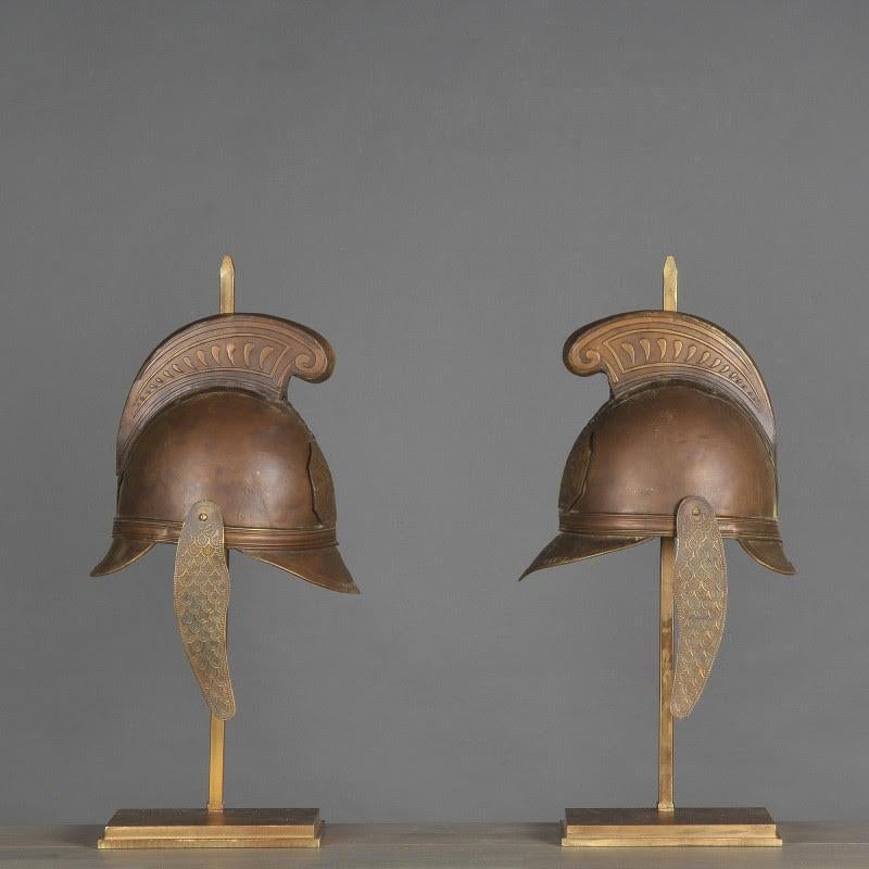 French Pair of Table Lamps Made with a Half Helmet, XXth Century. For Sale
