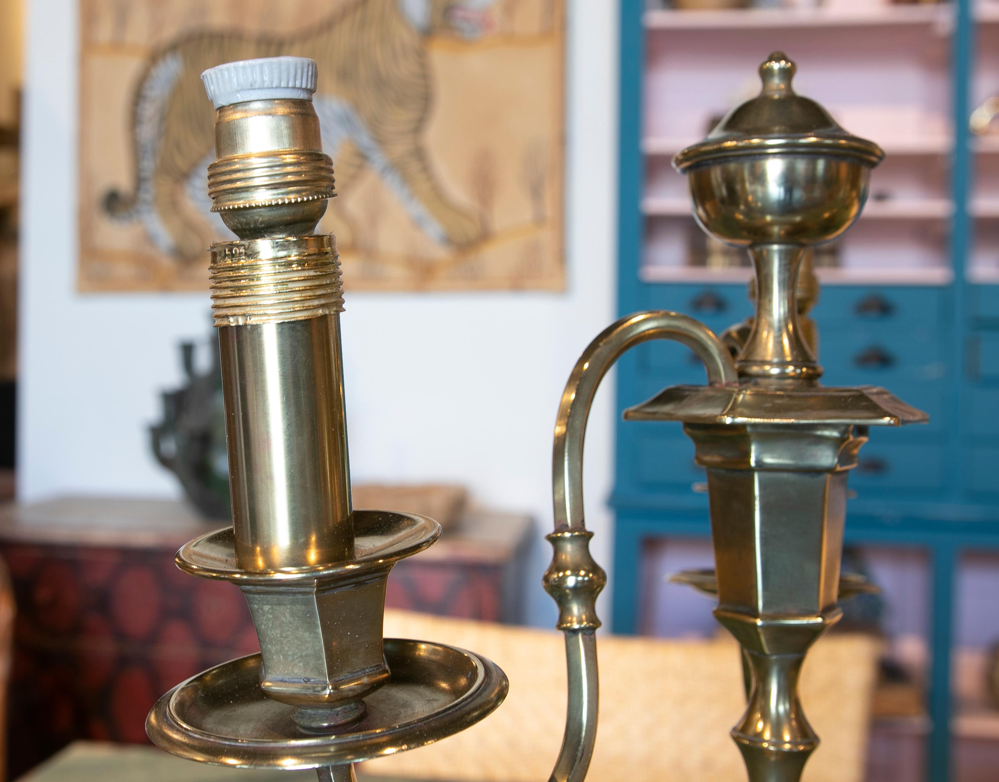 Pair of Table Lamps Made with Bronze Candlesticks For Sale 8