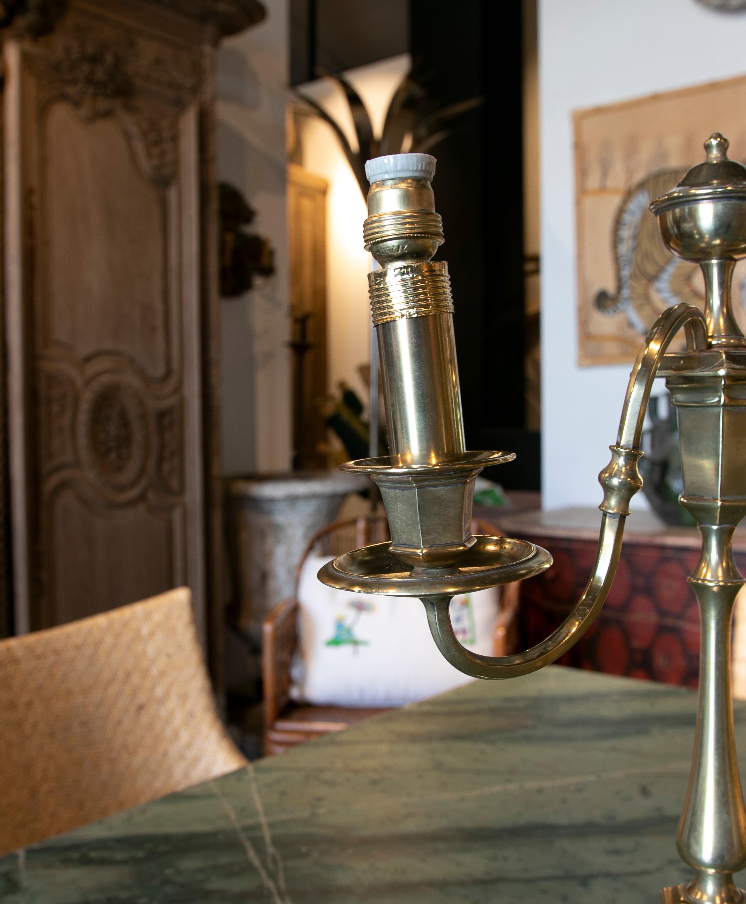 Pair of Table Lamps Made with Bronze Candlesticks For Sale 2