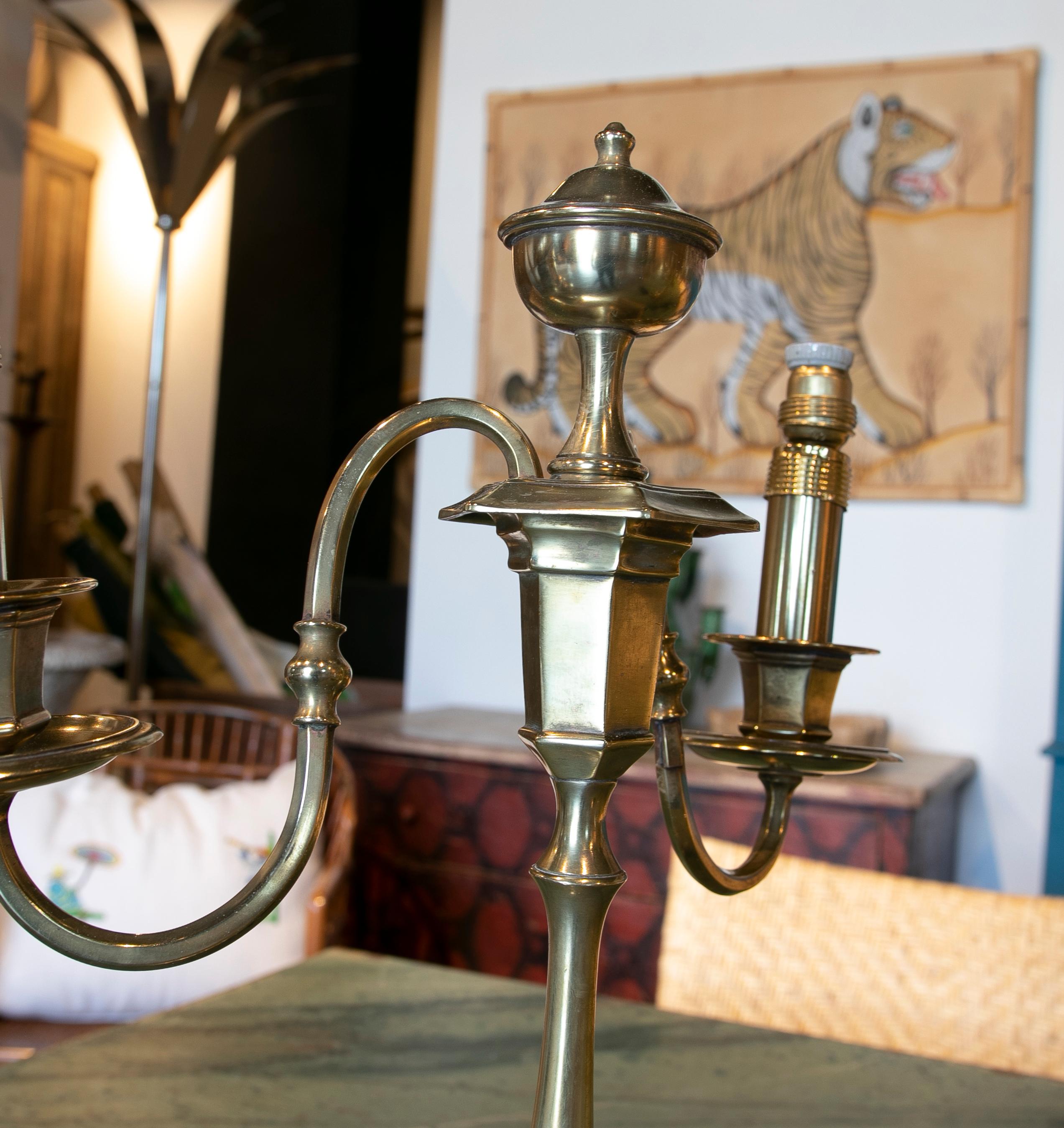 Pair of Table Lamps Made with Bronze Candlesticks For Sale 4