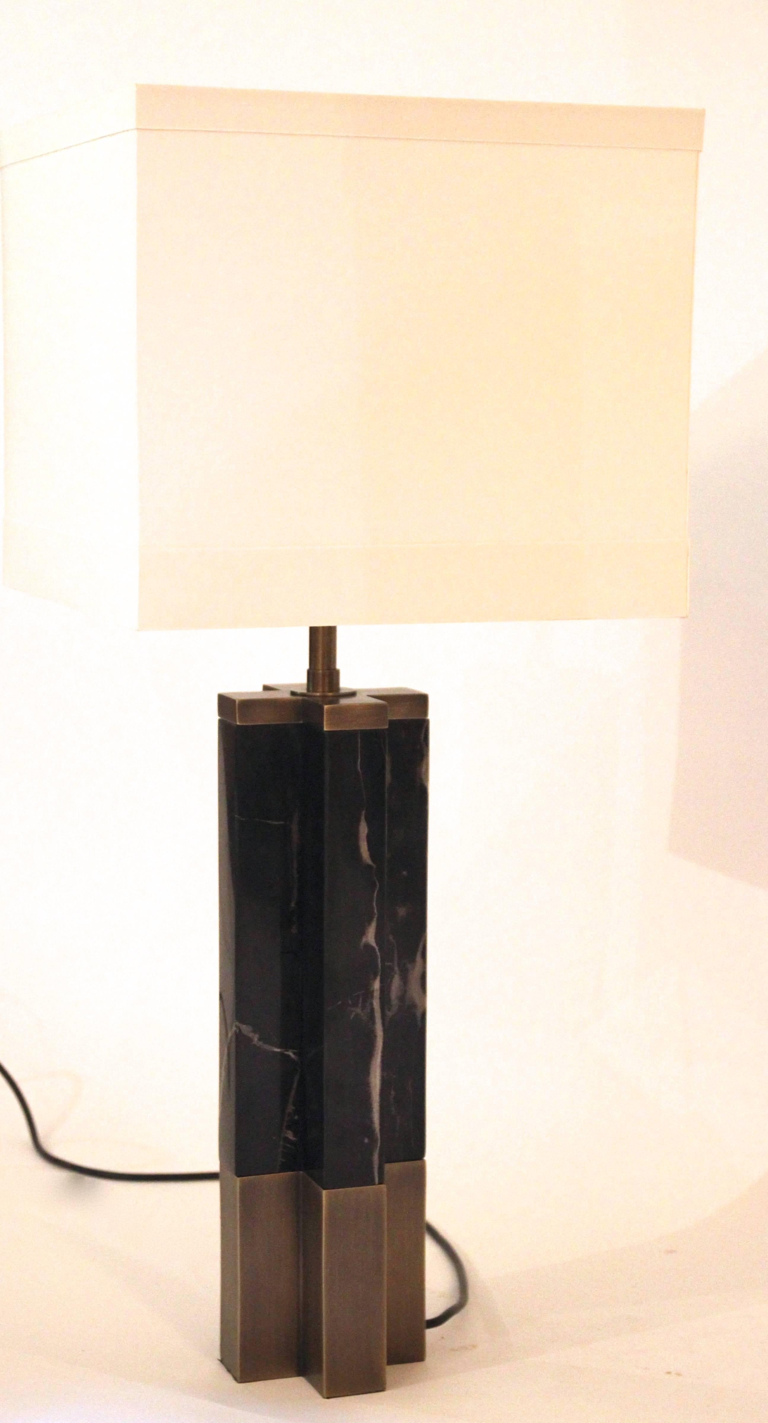 Mid-Century Modern Pair of Table Lamps, Marble and Brass, France, circa 1970