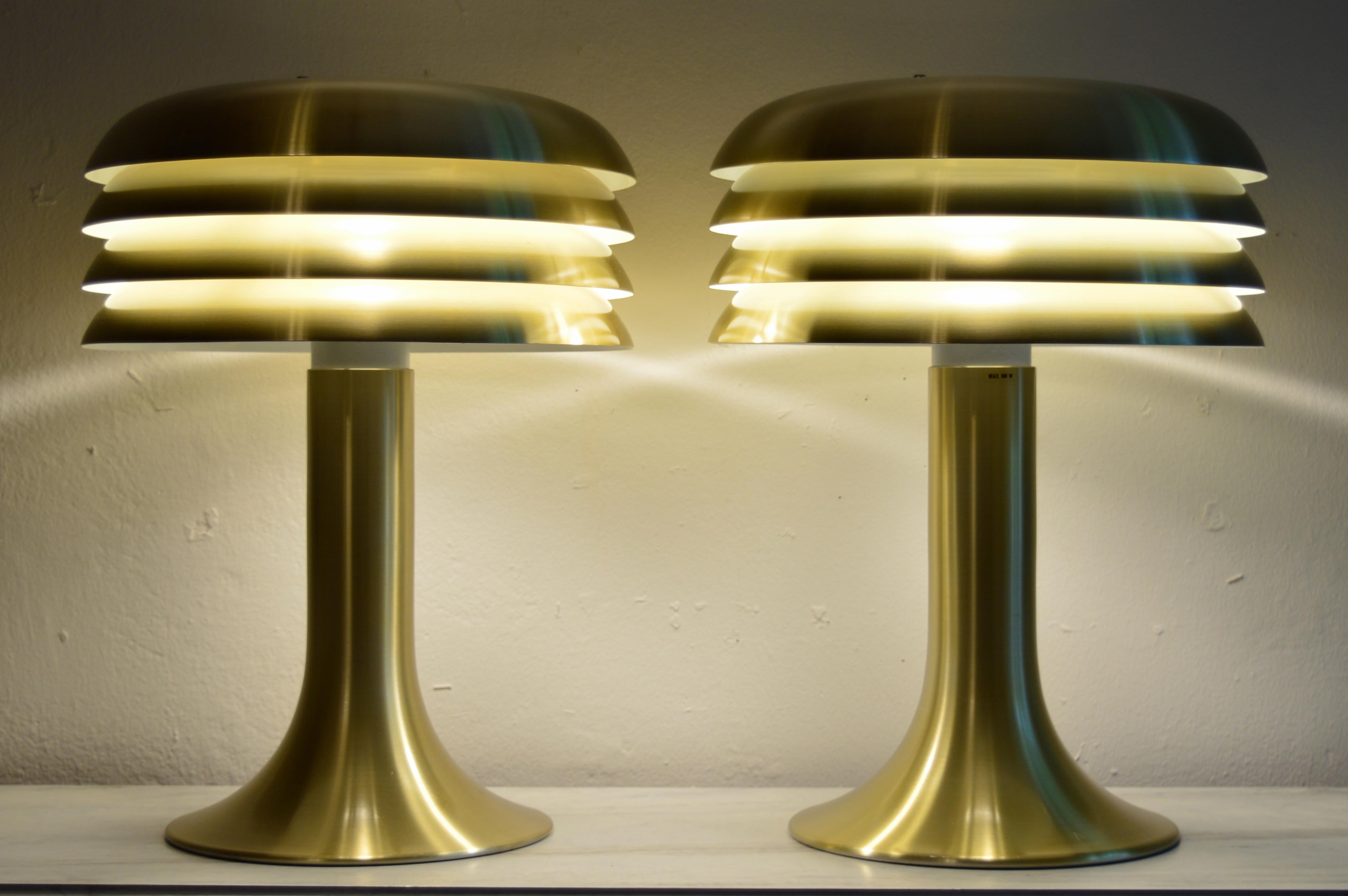 Pair of table lamps model BN 26 designed by Hans-Agne Jakobsson for Markaryd, Sweden. 1960s. Gold anodized aluminium. Excellent vintage condition, almost as new. Labeled.                                            

Active between the 1950’s and