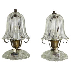 Pair of Table Lamps Murano Glass Brass Barovier&Toso Midcentury Italy 1940s
