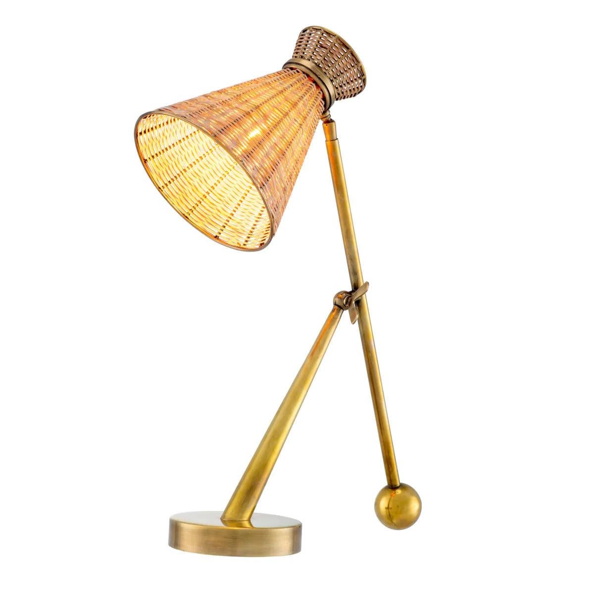 XXIe siècle et contemporain Paire de lampes de table, rotin naturel, finition laiton vintage. en vente