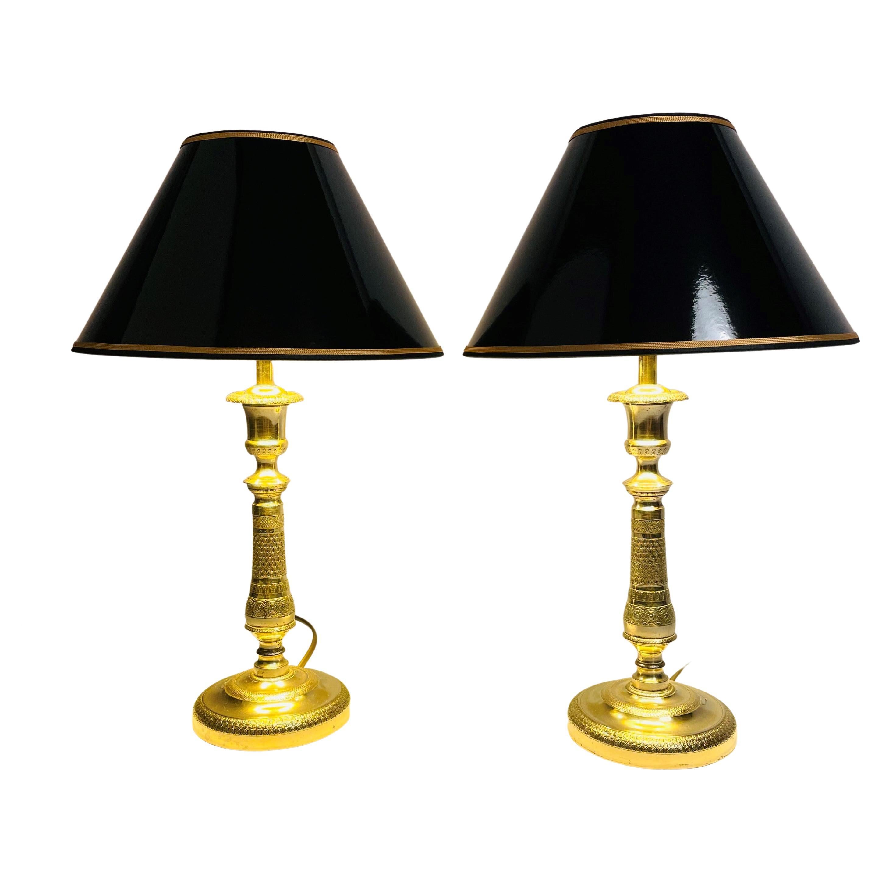 Tiffany Style Large Chapman Brass Candlestick Table Lamps at 1stDibs tiffany candlestick lamp