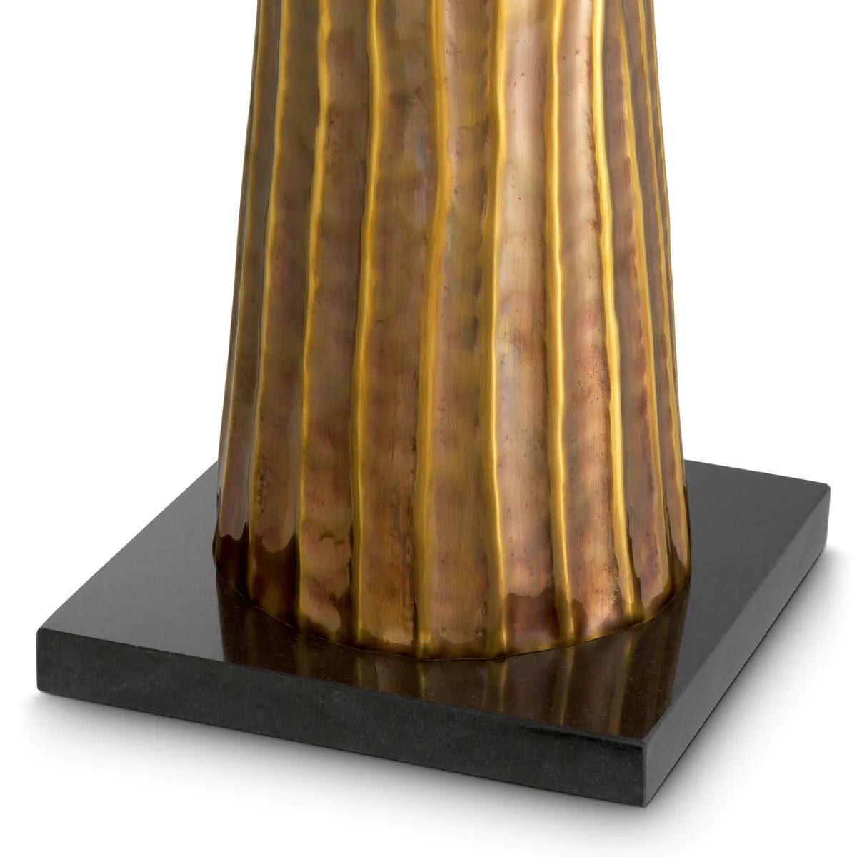 Contemporary Pair of Table Lamps, Patinated Brass, Black Granite Base. For Sale