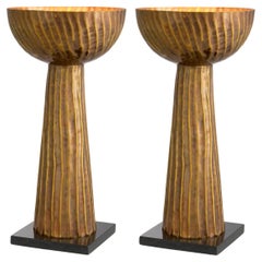 Pair of Table Lamps, Patinated Brass, Black Granite Base.