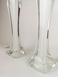 Pair of Table Lamps Paul Kedelv Flygsfors White, Clear Crystal, Sweden