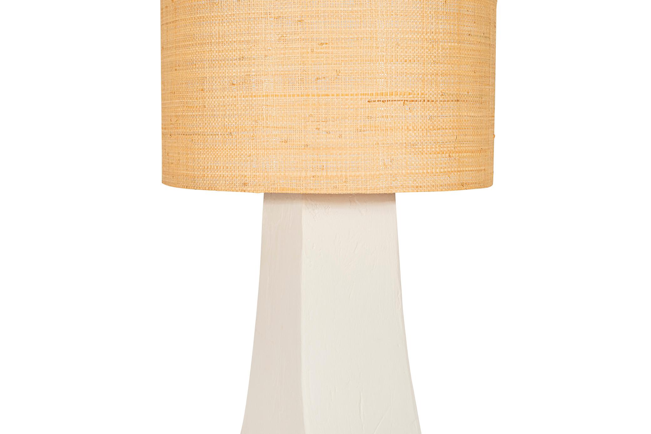 Mid-Century Modern Pair of Table Lamps, Plaster and Rattan, France, circa 1970