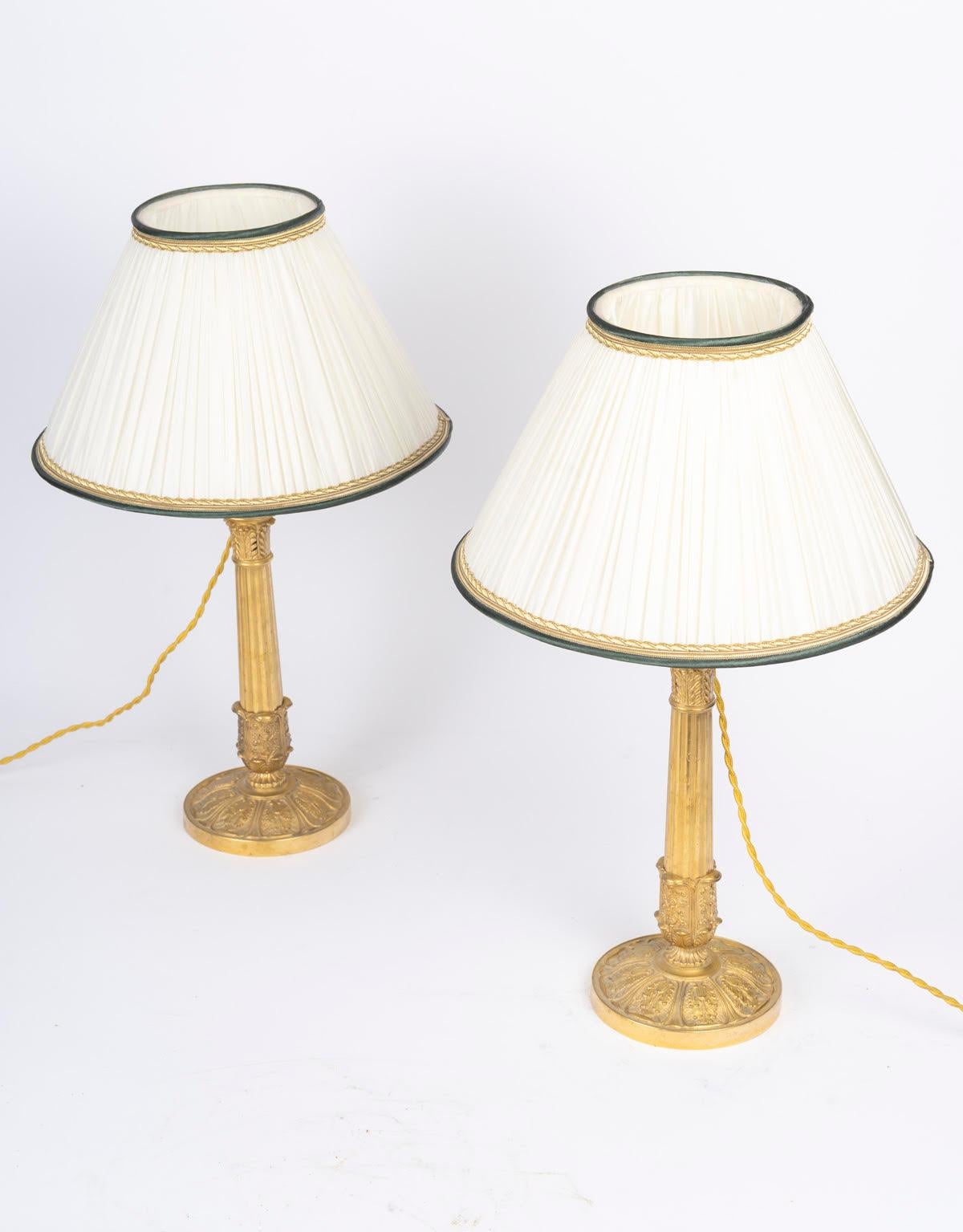 Pareja de Lámparas de Mesa, Candeleros de Restauración, Siglo XIX. en Bueno estado para la venta en Saint-Ouen, FR